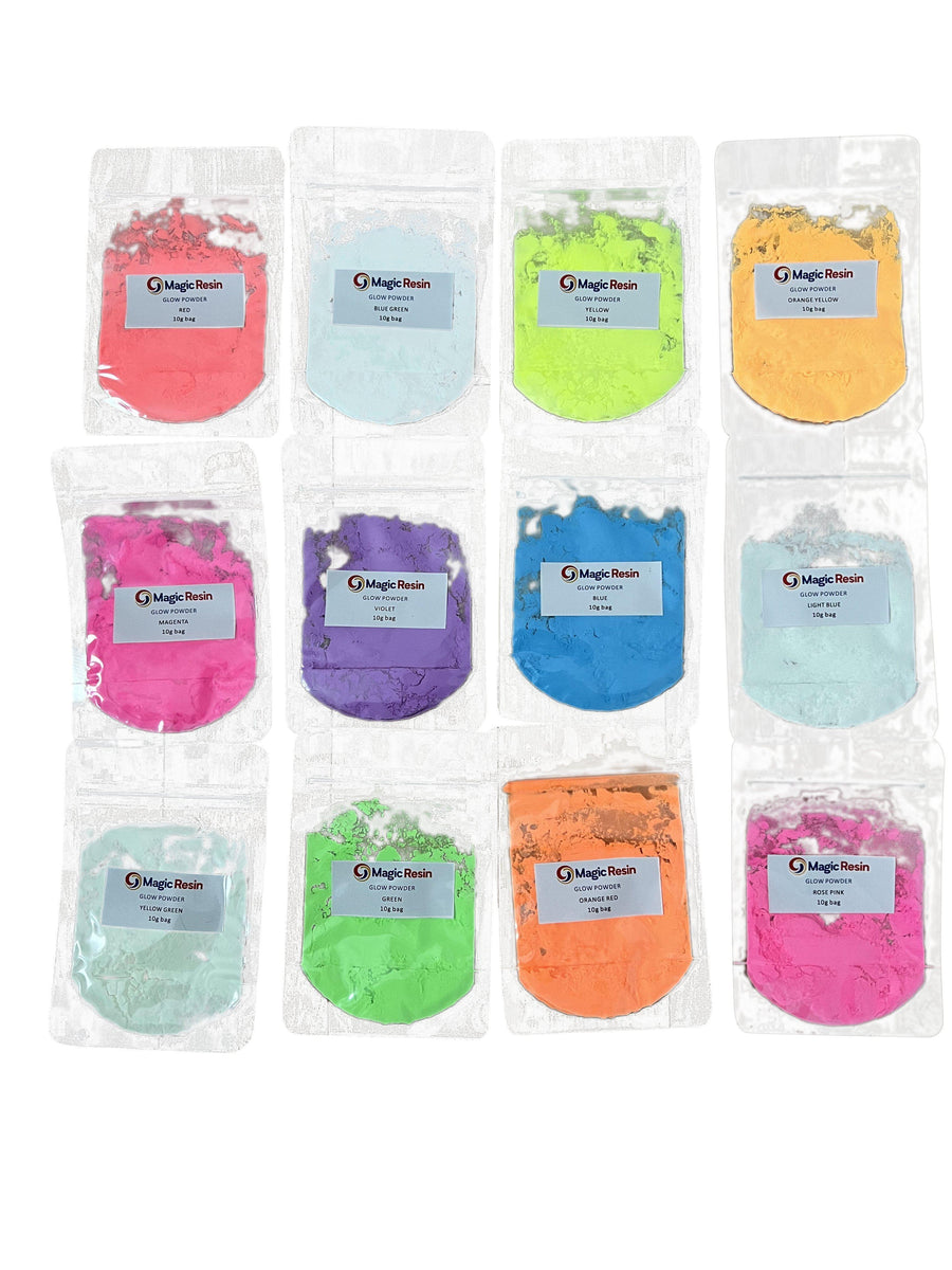 Mica Powders - Glow In The Dark - Set Of 12 - Large 10 Grams Per Color