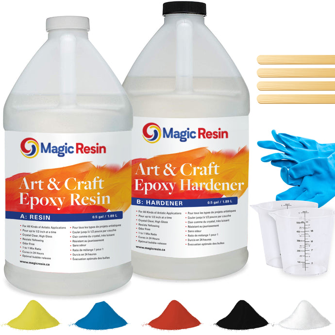 1 Gallon (3.78 L) | Art & Craft Epoxy Resin Kit | Includes 2 pairs of gloves, 2 cups, 4 sticks & 5 x 5g mica powder bags | Free express shipping