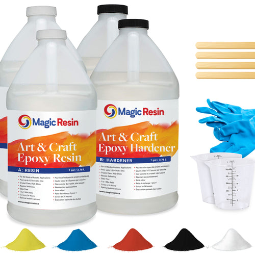 4 Gallon (15.2 L) | Art & Craft Epoxy Resin Kit | Includes 4 Pairs of Gloves, 4 Cups, 8 Sticks & 10 X 5G Mica Powder Bags | Free Express Shipping